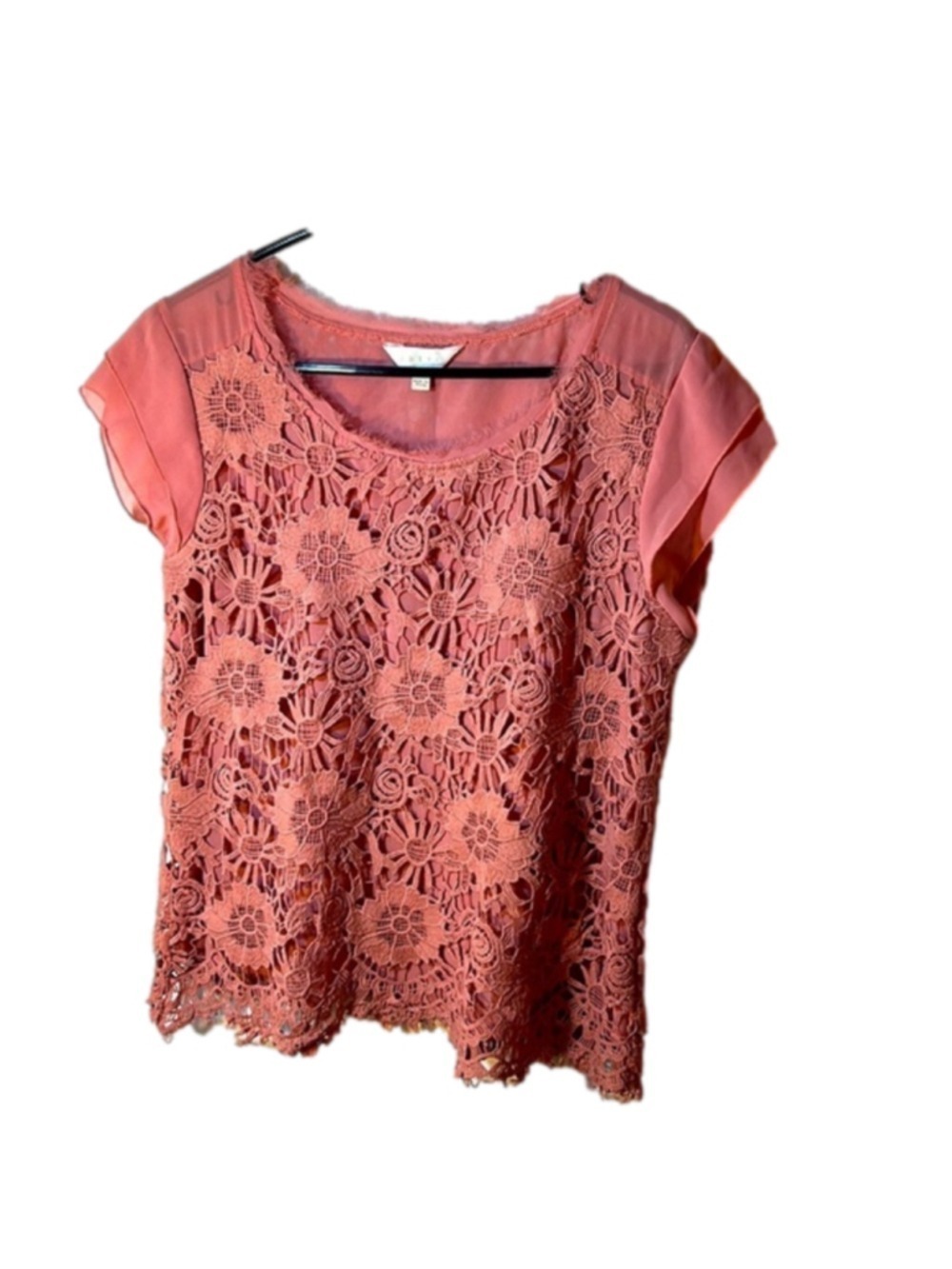 Adiva pink lace short sleeve blouse Size large